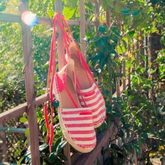 Red & Beige Lace Up Espadrilles - Picture 7 of 7